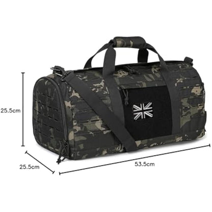 QT&QY 40L Military Tactical Duffle Bag for Men, Sport, Gym, Fitness, Travel, Training, Workout, Football, Weekender, Black, Polyester, 53.5cm x 25.5cm x 25.5cm