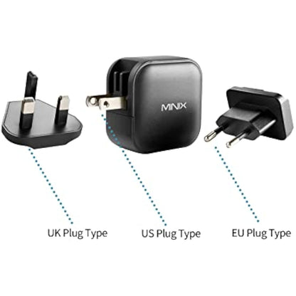 MINIX 66W Turbo 3-Port GaN Wall Charger 2 x USB-C Fast Charging Adapter, 1 x USB-A Quick Charge 3.0, Compatible with Laptop, iPad Pro, iPhone 14 Pro,Max XR XS X SE2 and More (NEO P1)