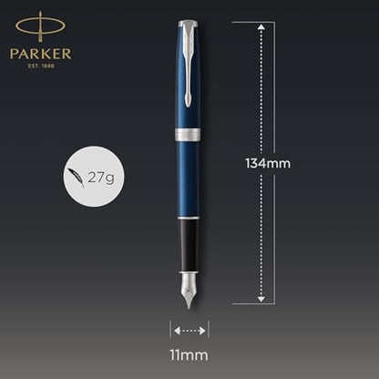 Parker Sonnet Fountain Pen | Blue Lacquer with Palladium Trim | Medium Nib | Gift Box