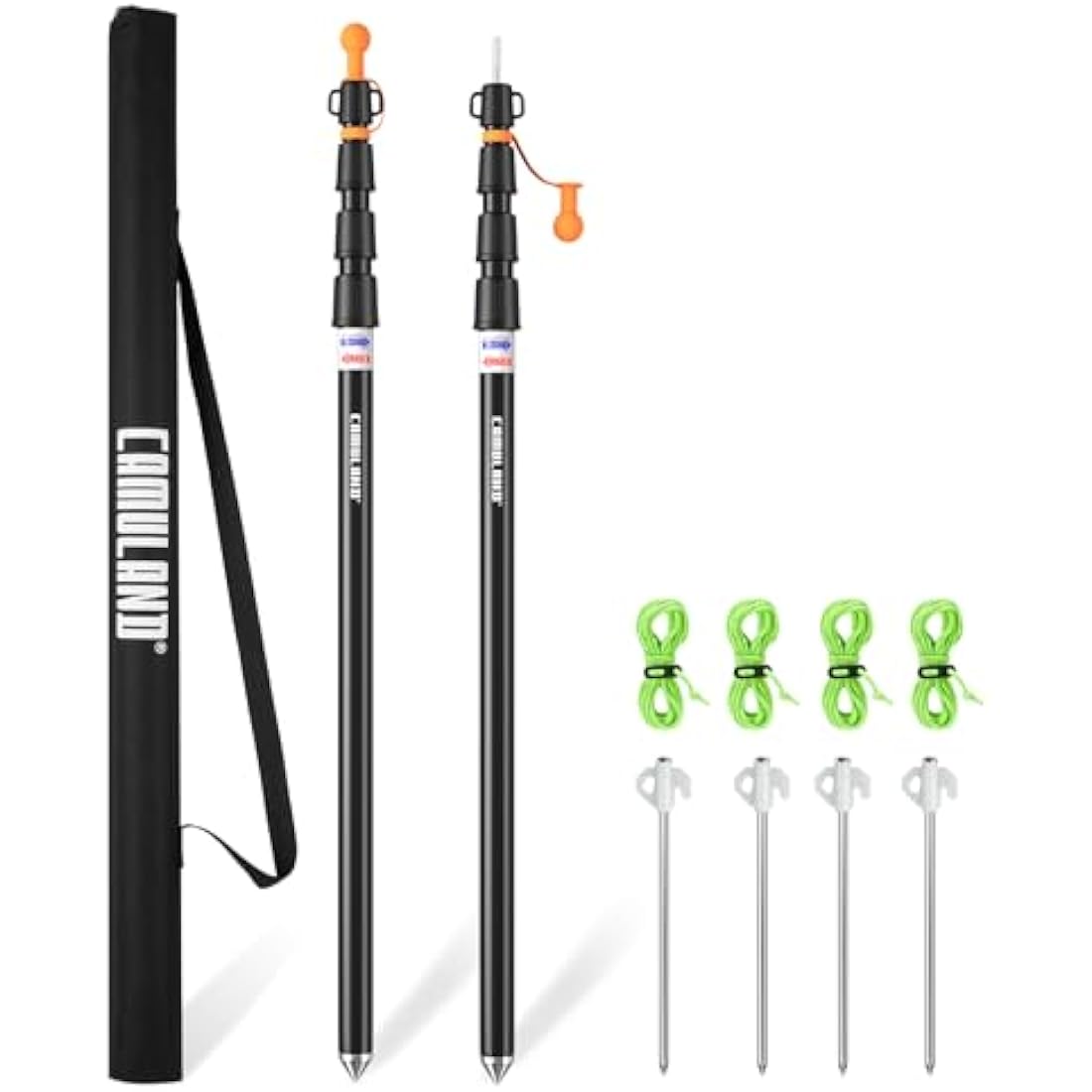 CAMULAND Tent Poles, Heavy Duty Tarp Poles Canopy Poles Aluminum Tent Poles with Non-Slip Cone Bottom, Adjustable Telescoping Tarp Poles