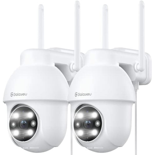 GALAYOU 2K Security Camera Outdoor, 360° CCTV Camera, Home Security WiFi Camera with Color Night Vision, Pan-Tilt View, App Notification, 2-Way Audio Y4 (2-Pack)