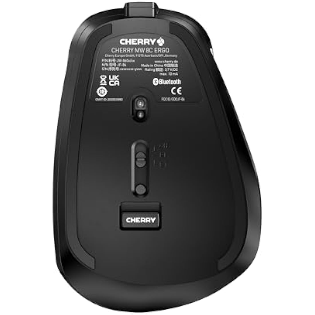 CHERRY MW 8C ERGO, Wireless Mouse with Ergonomic Thumb Rest for Right-Handers, Bluetooth or 2.4 GHz RF Connection, Rechargeable, Black