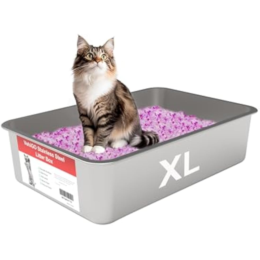 VehiGo EXtra Large Metal Cat Litter BoX, Stainless Steel Durable Litter Pan for Large or Multiple Cats, Kitty Litter BoX with Smooth Surface and Easy to Clean,XL