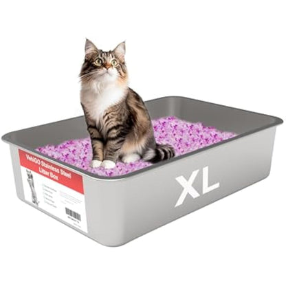 VehiGo EXtra Large Metal Cat Litter BoX, Stainless Steel Durable Litter Pan for Large or Multiple Cats, Kitty Litter BoX with Smooth Surface and Easy to Clean,XL