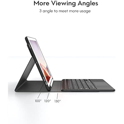 CHESONA iPad 9th Gen Keyboard, Smart Touchpad, 2 Bluetooth Channels, Type C Rechargeable, QWERTY, Black