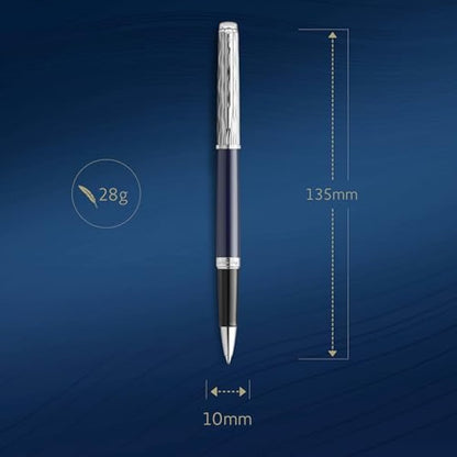 Waterman Hémisphère Rollerball Pen | Metal & Blue Lacquer | Chiselled Cap | Black Ink | Gift Box