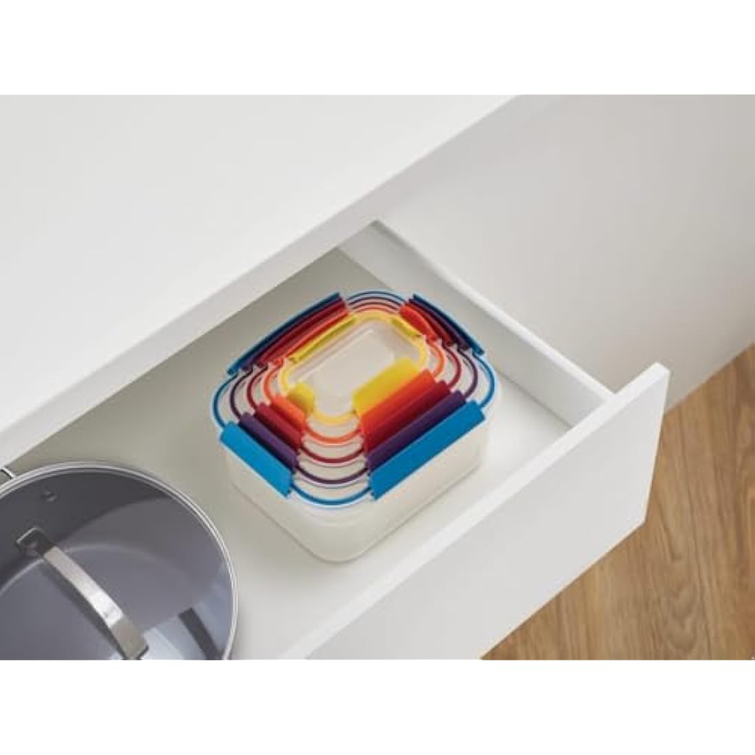 Joseph Joseph Nest Lock, 5 Piece Plastic Food Kitchen Storage Container set with lids, Leak Proof, Airtight, Space Saving, BPA free- Multicolour