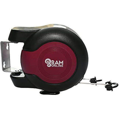 Ram® 30 metre Retractable Reel Clothes Lines Washing Line with Twin Cable - Wall Mounted Heavy Duty Clothes Dryer 2 x 15m Lines of Drying Space, Burgundy