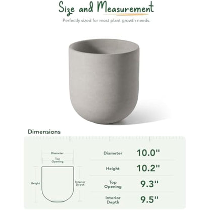 LE TAUCI 25 cm Plant Pot, Ceramic Pots for Plants with Drainage Holes and Rubber Plug, Plant Pots Indoor Outdoor for Home Garden Patio Office, Cylinder Flower Pot, Grey