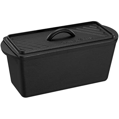 Navaris Bread Loaf Pan with Lid - Cast Iron Bread Baking Pan for Bulge Top or Flat Top Breads Meat Veg Meatloaf - Baking Tin 34 cm x 13 cm x 13 cm - Black