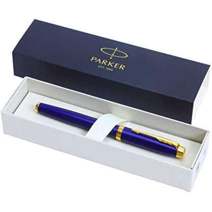 Parker IM Premium Limited Edition Fountain Pen | Lustrous Blue Lacquer with Gold Trims | Fine Gold Nib | Black Ink | Gift Boxed