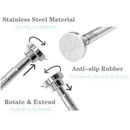 EC Breath Extendable Shower Curtain Poles 155-260cm Telescopic Tension Rod Rail Stainless Steel Bath Closet Hanging Pole