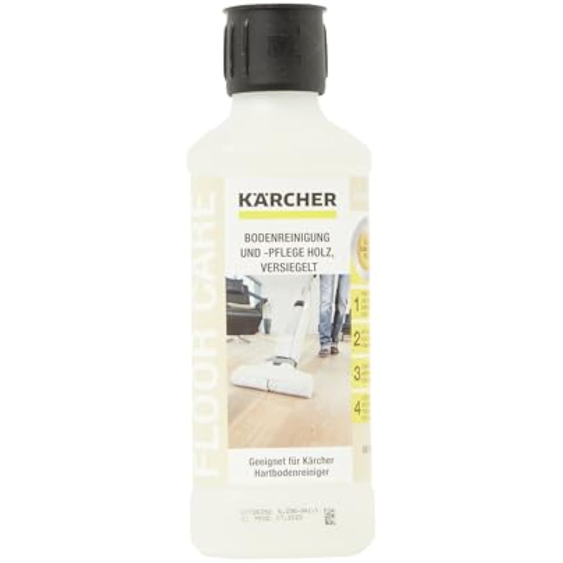 Kärcher floor cleaning and care RM 534 for sealed wooden floors, with effective moisture protection against swelling of the floor, 500ml concentrate makes 40l cleaning liquid when diluted.