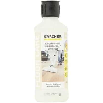 Kärcher floor cleaning and care RM 534 for sealed wooden floors, with effective moisture protection against swelling of the floor, 500ml concentrate makes 40l cleaning liquid when diluted.