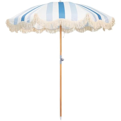 Mansader 2M Garden Umbrella Parasol Tilting Premium Wood Pole UPF 50+, Portable Garden Parasols with Tassels for Outdoor Patio Lawn Pool Yard