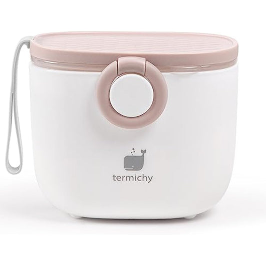 Termichy Milk Powder Scoop Baby Milk Powder Dispenser, 250 g Airtight Portable Milk Powder Container for Travel, with Scraper and Spoon (Pink and White, 1 Piece)