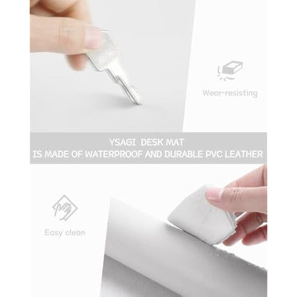 YSAGi Non-Slip Desk Pad, Waterproof PVC Leather Desk Table Protector, Ultra Thin Large Mouse Pad, Easy Clean Laptop Desk Writing Mat for Office Work/Home/Decor (80 x 40 cm, White)