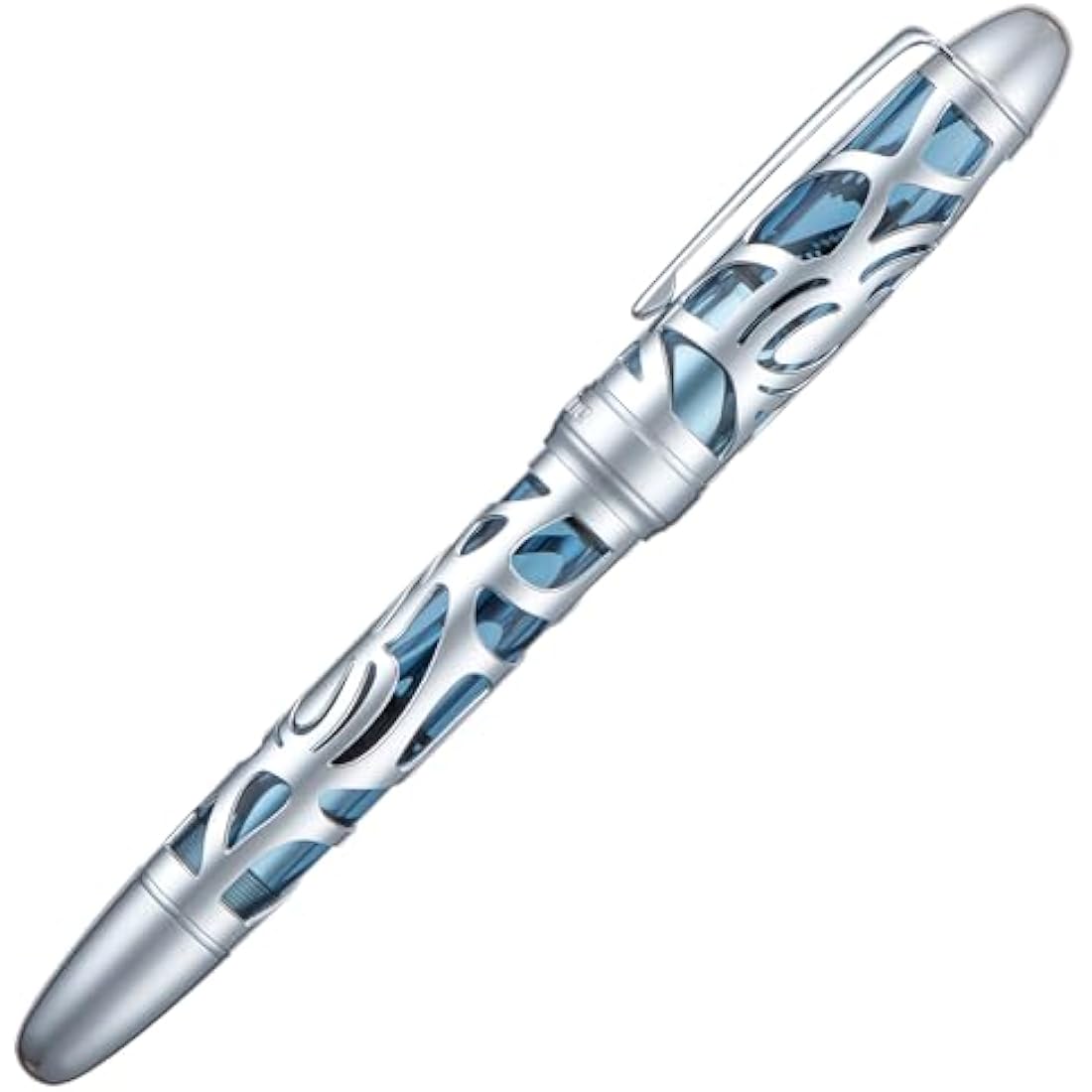 Asvine P80 Piston Filling Fountain Pen Extra Fine Nib, Spider Skeleton Transparent Gray Blue Acrylic Pen Case and Wrench Set