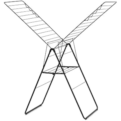 Brabantia HangOn Laundry Drying Rack (25m / Matt Black) Compact, Foldaway, Adjustable Indoor Stainless Steel Clothes Horse