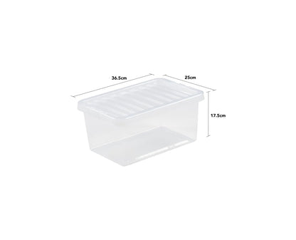 Checkmart PACK OF 2 Large Storage Box with Lid Strong Plastic Stackable Nestable Container Home Office Clear (11 Litre)