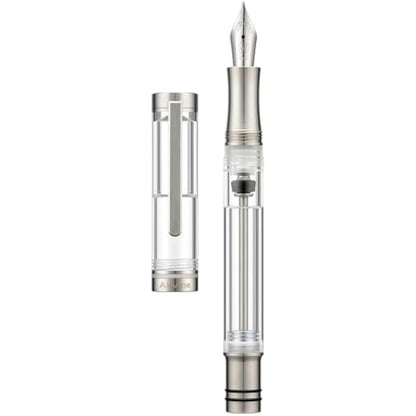 Asvine Vacuum Filling Fountain Pen Luxury Titanium Fine Point Pen V200 Series, Clear Demonstrator Smooth Writing Pen Gift Case