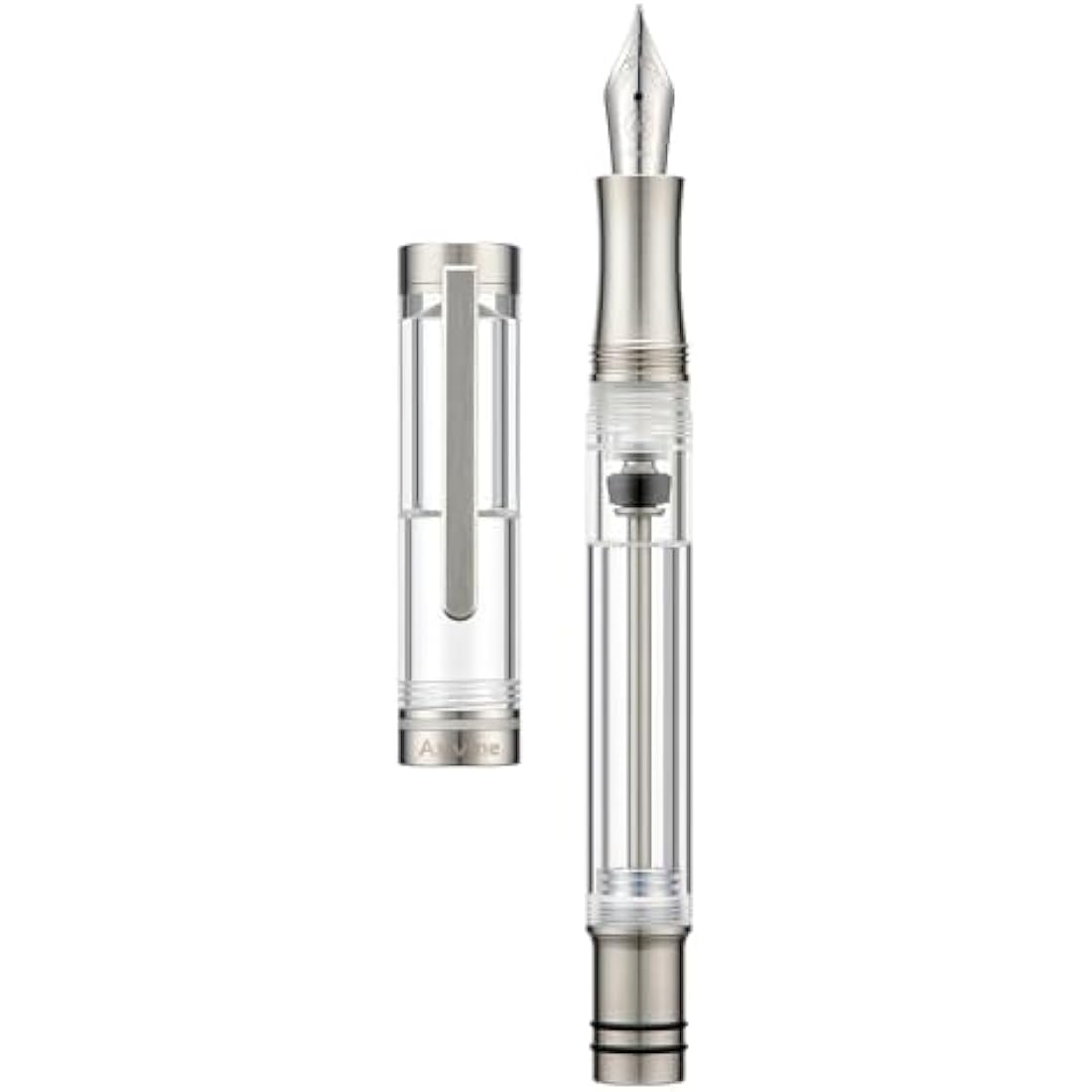 Asvine V200 Titanium Fountain Pen Vacuum Filling, Iridium Medium Nib Clear Transparent Acrylic Smooth Writing Pen Case Set