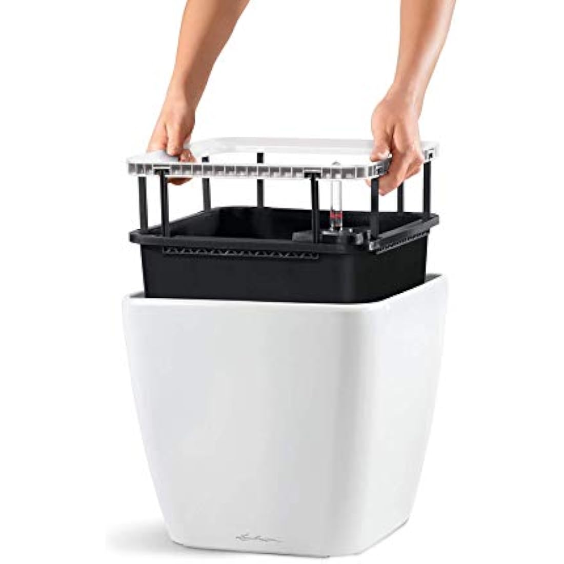 Lechuza Self Watering Plant Pot QUADRO LS 43 Garden Flower Indoor and Outdoor Plastic Planter with Drainage Hole H40 L43 W43 cm White High-Gloss