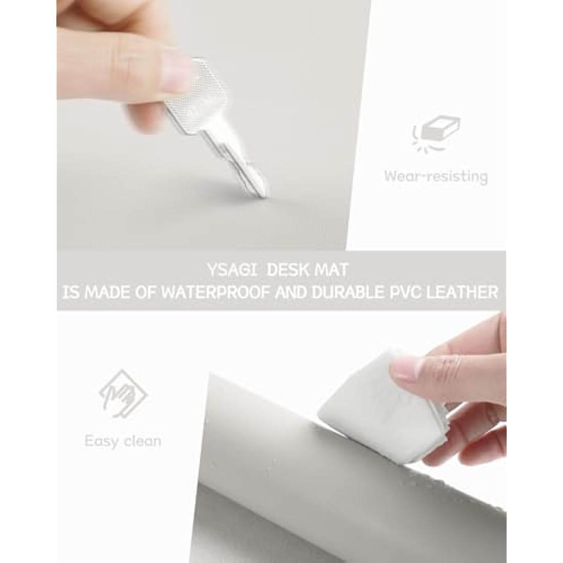 YSAGi Non-Slip Desk Pad, Waterproof PVC Leather Desk Table Protector, Ultra Thin Large Mouse Pad, Easy Clean Laptop Desk Writing Mat for Office Work/Home/Decor (80 x 40 cm, Gray)