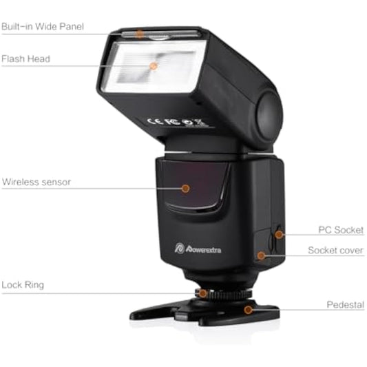 Powerextra DF-400 Flash Speedlite with M/S1/S2 Mode, Camera Flash for Canon Nikon Pentax Samsung Fujifilm Olympus Panasonic Sigma Minolta Leica Ricoh DSLR Digital Cameras with Single-Contact Hot Shoe