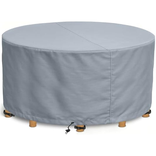 Kingsbridge Round Garden Furniture Table Cover (150cm) 600D Heavy Duty Fabric, Double Stitching, Waterproof, Anti UV, Breathable, Rip Proof, 150 x 69cm Grey Outdoor Patio Furniture Protector