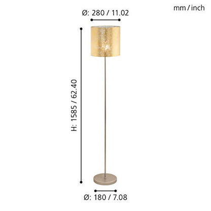 Eglo Viserbella Vintage Floor Lamp, Steel and Fabric in Champagne and Gold Coloured Standing Light, Living Room Lighting, E27 Socket, incl. Foot