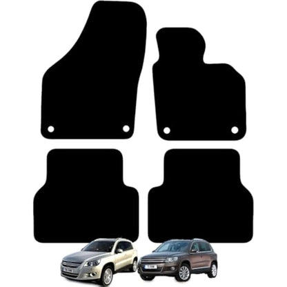 Carsio Carpet Car Mats For VW Tiguan 2007 to 2016 4 Piece Set With 4 Clips Tailored Fit Floor Mat Complete Accessory Black Custom Fitted - All Weather, Anti-Slip Backing & Black Trim