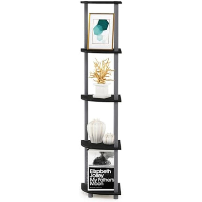 Furinno Turn-N-Tube 5 Tier Corner Display Rack Multipurpose Shelving Unit, Black/Grey