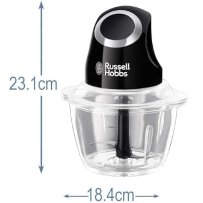 Russell Hobbs Desire Electric Fruit & Vegetable Mini Chopper, 1L glass bowl with 500ml food capacity & storage lid, Dishwasher safe parts, Stainless Steel blades, One touch operation, 200W, 24662