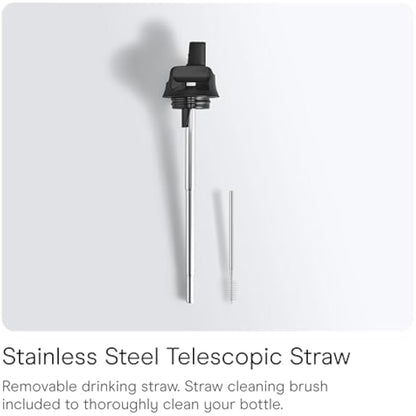 Chilly's Series 2 Flip Water Bottle with Sports Lid, Telescopic Straw and Nylon Carry Loop - Easy Flip Lid, Straw Cleaning Brush Included