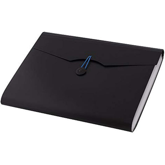 D.RECT | Expandable Expanding File | Document Organiser | Folders Expander for School - Office - Home | Expanding File Folders | Pockets Filing Box | 12 Compartments | Size: A4 | Colour: Black 5580