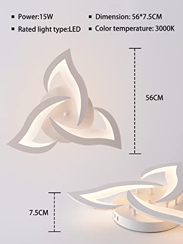 KAUCQI LED Ceiling Light 56CM 15W LED Ceiling Lamp Dimmable with Remote 3000-6000K 1500LM Modern Children's Room Light Memory Function Petal Lamp for