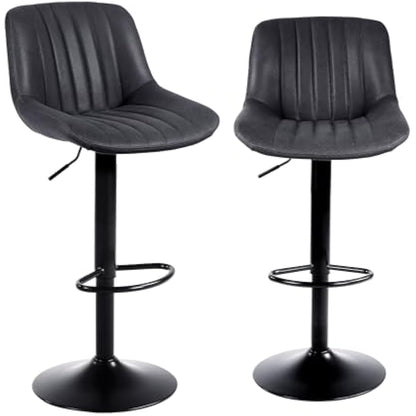 Youhauchair Bar Stools Set of 2, Swivel Counter Height Barstools with Back, Adjustable PU Leather Bar Chairs, Modern Armless Kitchen Island Stool, Black