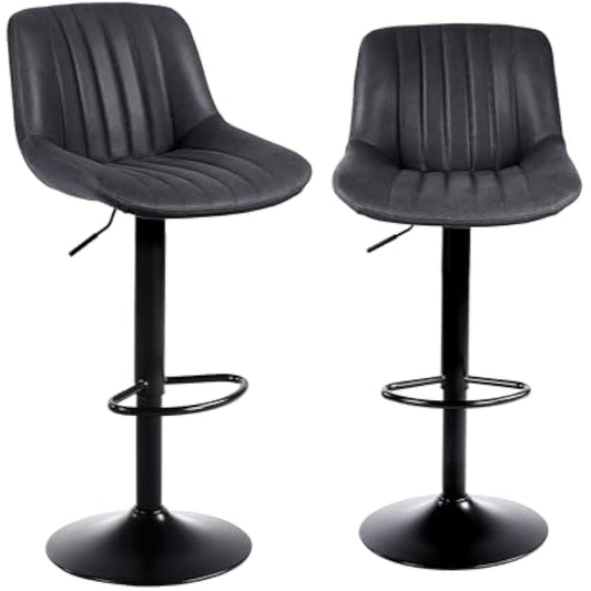 Youhauchair Bar Stools Set of 2, Swivel Counter Height Barstools with Back, Adjustable PU Leather Bar Chairs, Modern Armless Kitchen Island Stool, Black