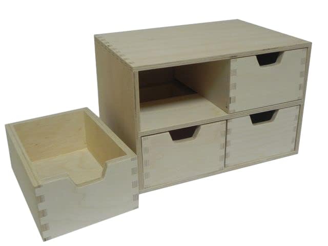 COLLECTOR Wooden World 4 Drawer Plain Wooden Storage Box Chest Cupboard Decoupage Solid Wood Jewellery Chest