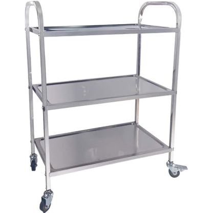 TAIMIKO Stainless Steel Utility Cart - 3-Tier Kitchen Trolley, Restaurants Serving Trolley with Locking Wheels, For Garage, Restaurants, Hotels, Size: 625x315xH800mm