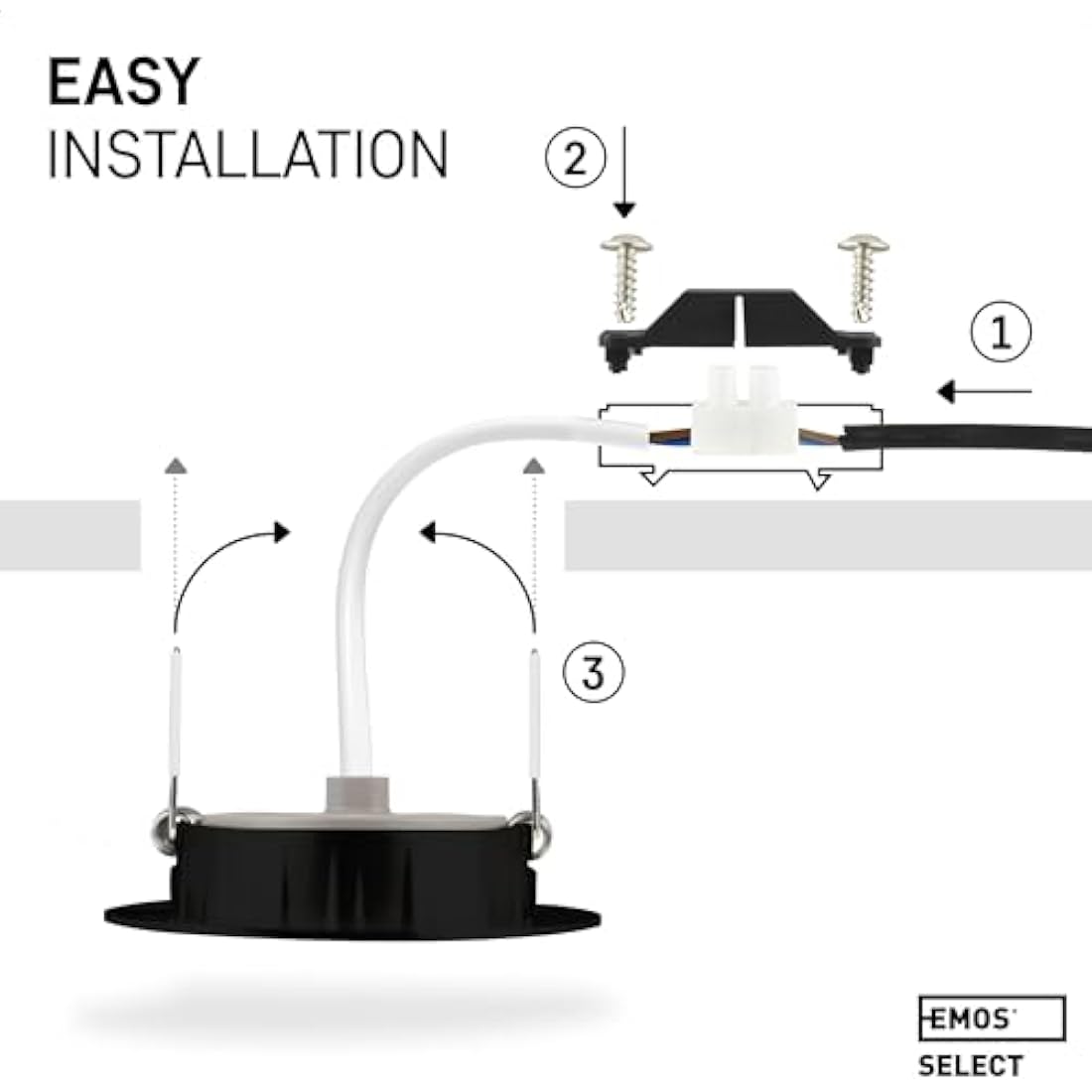EMOS LED Spot Lights Ceiling Round 5W / 450lm, 6500K Cold White | 50° Tilt Swivel Recessed Ceiling Lights, Ultra Slim | Pack of 6 Recessed LED Downlights for Ceiling, Mains Powered, Black
