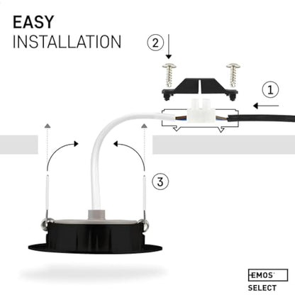 EMOS LED Spot Lights Ceiling Round 5W / 450lm, 6500K Cold White | 50° Tilt Swivel Recessed Ceiling Lights, Ultra Slim | Pack of 12 Recessed LED Downlights for Ceiling, Mains Powered, Black