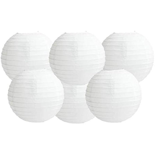 Paper Lanterns Mix Color Packs of 6 Round Paper Lanterns Lampshade Party Decorations (All White, 14" (35 Cm))