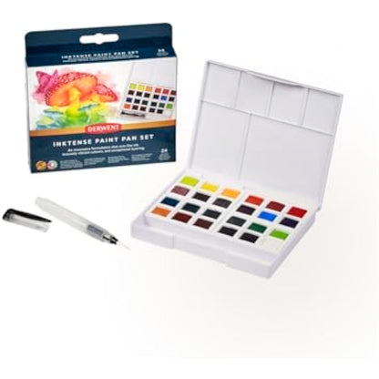 Derwent Inktense Paint 24 Pan Palette, Set of 24, Half Pan Size, Water-Soluble, Ideal for Painting & Crafts on Paper & Fabric, Professional Quality, 2306318
