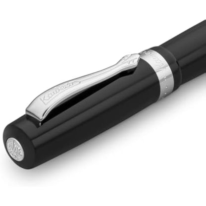 Kaweco STUDENT Black Fountain Pen I Premium Acrylic Fountain Pen for Ink Cartridges I Nostalgic Fountain Pen in Black with Silver Details I Student Pen 16 cm I Nib: F (Fine)