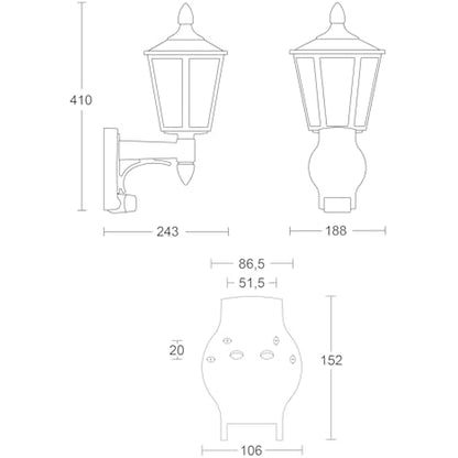 Steinel Outdoor Wall Light L 15 S black- 180° Motion Sensor, 10 m Reach,max. 60 W, Classic Design, for Entrance and Fronts