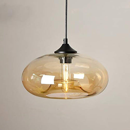 HJXDtech Pendant Light with 28cm Glass Lampsahde, Industrial Vintage Loft Bar E27 Ceiling Hanging Lamp for Kitchen, Dining &Living Room (Amber)