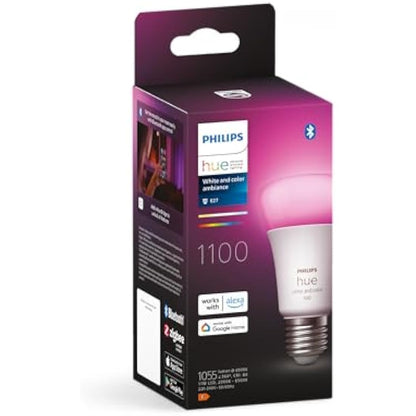 Philips Hue New White and Colour Ambiance Smart Light Bulb 75W - 1100 Lumen [E27 Edison Screw] with Bluetooth. Works with Alexa, Google Assistant and Apple Homekit.