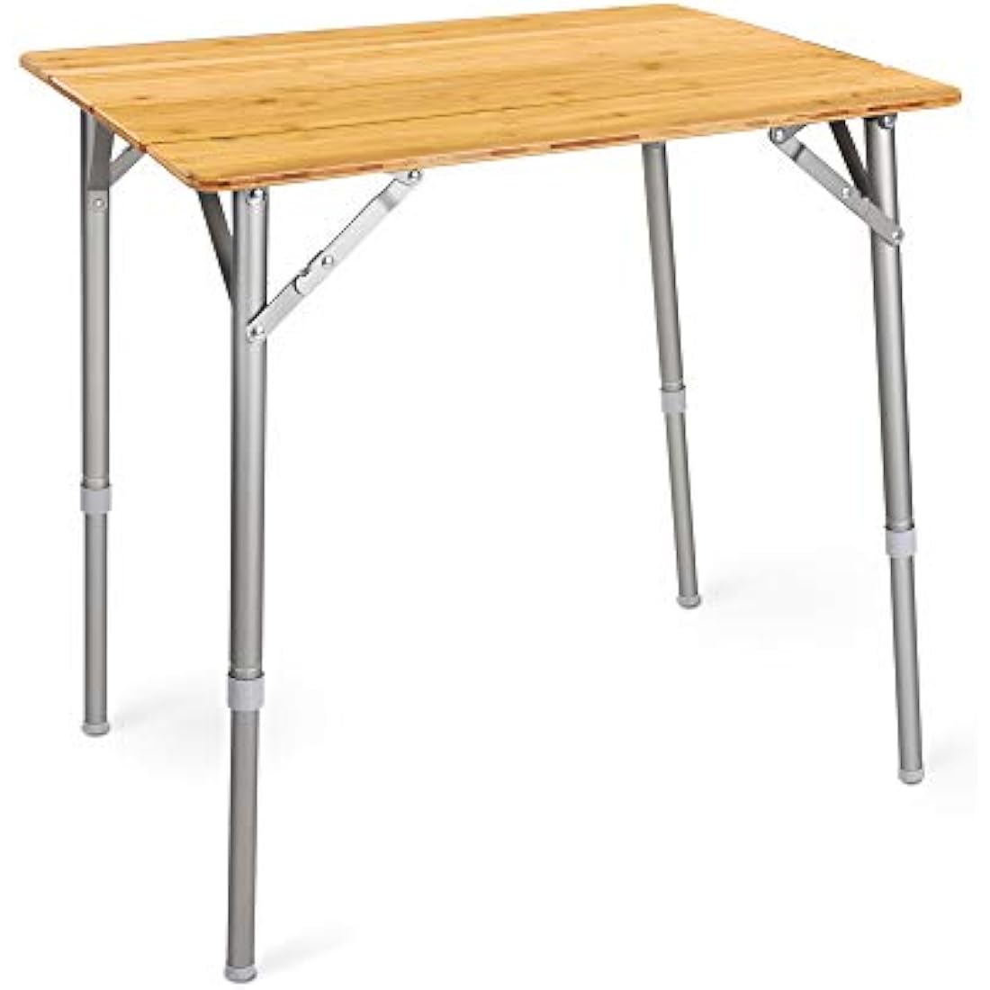 Navaris Wooden Folding Table - Bamboo Height Adjustable, Foldable Camping Table for Outdoors, Picnics with Telescopic Aluminium Legs